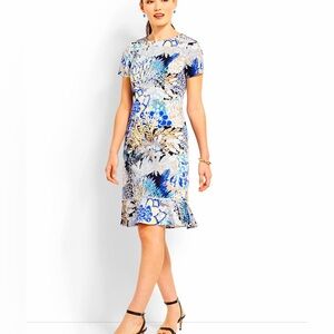 NWOT Talbots Botanical Blue and Yellow Garden Sheath Size 2 Petite